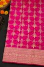 Banarasi Silk Pink Saree With Florals And Leaves In Lines Border