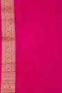 Banarasi Silk Pink Saree With Florals And Leaves In Lines Border