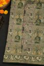 Banarasi Silk Bottle Green Saree With Florals And Leaves In Lines Border