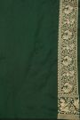 Banarasi Silk Bottle Green Saree With Florals And Leaves In Lines Border
