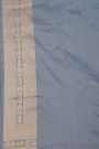 Banarasi Silk Slate Blue Saree With Florals And Zig-Zag Lines Border