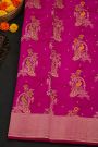 Banarasi Silk Pink Saree With Zig-Zag Lines And Florals In Zari Border