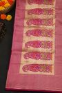 Banarasi Silk Pink Saree With Zig-Zag Lines And Florals In Zari Border