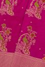 Banarasi Silk Pink Saree With Zig-Zag Lines And Florals In Zari Border