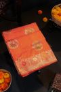 Banarasi Silk Peach Saree With Florals And Leaves In Zari Border