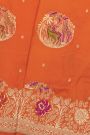 Banarasi Silk Peach Saree With Florals And Leaves In Zari Border