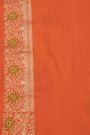 Banarasi Silk Peach Saree With Florals And Leaves In Zari Border