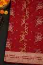 Banarasi Silk Maroon Saree With Florals And Zig-Zag Lines Border