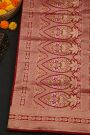 Banarasi Silk Maroon Saree With Florals And Zig-Zag Lines Border