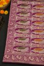 Banarasi Silk Purple Saree With Florals And Peacocks In Zari Border
