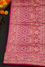Banarasi Silk Pink Saree With Florals And Leaves Jaal Border
