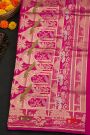 Banarasi Silk Pink Saree With Florals And Peacocks With Swans In Zari Border