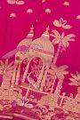 Banarasi Silk Pink Saree With Florals And Peacocks With Swans In Zari Border