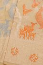Banarasi Silk Cream Saree With Florals And Leaves In Zari Border