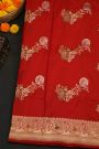 Banarasi Silk Red Saree With Florals And Birds In Zari