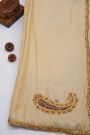 Designer Satin Crepe Cream Saree With Waves Design With Kardhana Work Border