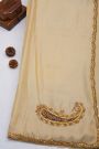 Designer Satin Crepe Cream Saree With Waves Design With Kardhana Work Border