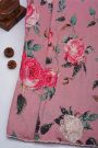 Designer Satin Crepe Onion Pink Saree With Flowers Design With Kardhana Work Border