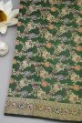 Banarasi Silk Dark Green Saree With Florals And Leaves Jaal Border