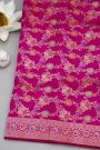 Banarasi Silk Rani Pink Saree With Florals And Leaves Jaal Body