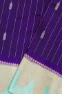 Fancy Matka Silk Purple Saree With Florals And Leaves With Zari Lines Body And Contrast Florals And Leaves Border