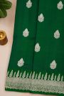 Fancy Matka Silk Bottle Green Saree With Florals And Buttis Body And Self Florals And Leaves Border