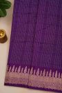 Fancy Matka Silk Purple Saree With Checks Body And Self Florals And Leaves Border