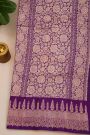 Fancy Matka Silk Purple Saree With Checks Body And Self Florals And Leaves Border