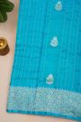 Fancy Matka Silk Rama Blue Saree With Buttis With Zari Lines Body And Self Florals And Leaves Jaal Border