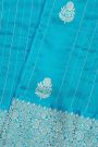 Fancy Matka Silk Rama Blue Saree With Buttis With Zari Lines Body And Self Florals And Leaves Jaal Border