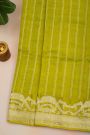 Fancy Matka Silk Mehendi Green Saree With Checks Body And Self Florals And Leaves Jaal Border