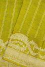 Fancy Matka Silk Mehendi Green Saree With Checks Body And Self Florals And Leaves Jaal Border