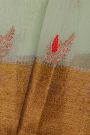 Fancy Organza Sea Green Saree With Florals And Buttis Body And Contrast Florals And Leaves Jaal With Kaddi Border