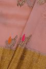 Fancy Organza Light Pink Saree With Florals And Buttis Body And Contrast Florals And Leaves Jaal Border