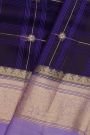 Fancy Organza Royal Blue Saree With Checks And Buttis Body And Self Florals And Leaves Border
