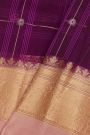 Fancy Organza Purple Saree With Checks And Buttis Body And Contrast Florals And Leaves Border