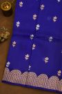 Fancy Organza Royal Blue Saree With Florals And Buttis Body And Self Florals And Leaves Border