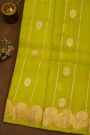 Fancy Organza Mehendi Green Saree With Florals And Buttis Body And Self Florals And Leaves Border