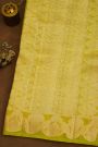 Fancy Organza Mehendi Green Saree With Florals And Buttis Body And Self Florals And Leaves Border