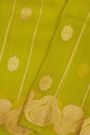 Fancy Organza Mehendi Green Saree With Florals And Buttis Body And Self Florals And Leaves Border