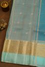 Fancy Organza Royal Blue Saree With Checks And Florals Body And Contrast Florals And Leaves Border