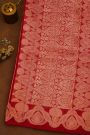 Fancy Organza Red Saree With Florals And Buttis Body And Self Florals And Leaves Border