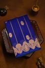 Fancy Organza Royal Blue Saree With Florals And Buttis Body And Self Florals And Leaves Border