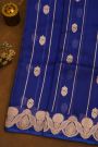Fancy Organza Royal Blue Saree With Florals And Buttis Body And Self Florals And Leaves Border
