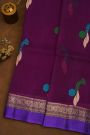 Fancy Organza Violet Saree With Florals And Buttis Body And Contrast Florals And Leaves Jaal Border
