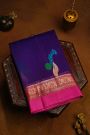 Fancy Organza Royal Blue Saree With Florals And Leaves Body And Contrast Florals And Leaves Jaal Border
