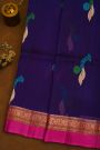 Fancy Organza Royal Blue Saree With Florals And Leaves Body And Contrast Florals And Leaves Jaal Border