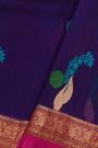 Fancy Organza Royal Blue Saree With Florals And Leaves Body And Contrast Florals And Leaves Jaal Border