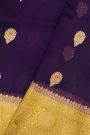 Fancy Organza Purple Saree With Florals And Buttis Body And Contrast Florals And Leaves Border