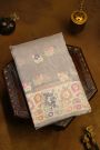 Fancy Organza Grey Saree With Florals And Buttis Body And Self Florals And Leaves Jaal Border